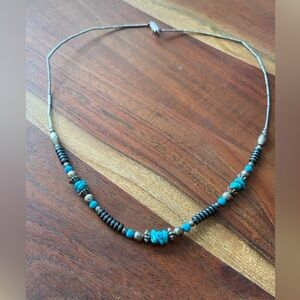 Vintage Sterling Southwestern Bar Bead Liquid Silver & Turquoise Necklace